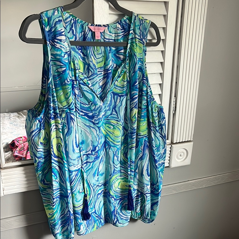 Lilly Pulitzer Blue and Green Sleeveless Tank Top